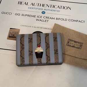 Gucci • GG Supreme Striped Compact Wallet with Ice Cream Sundae Charm